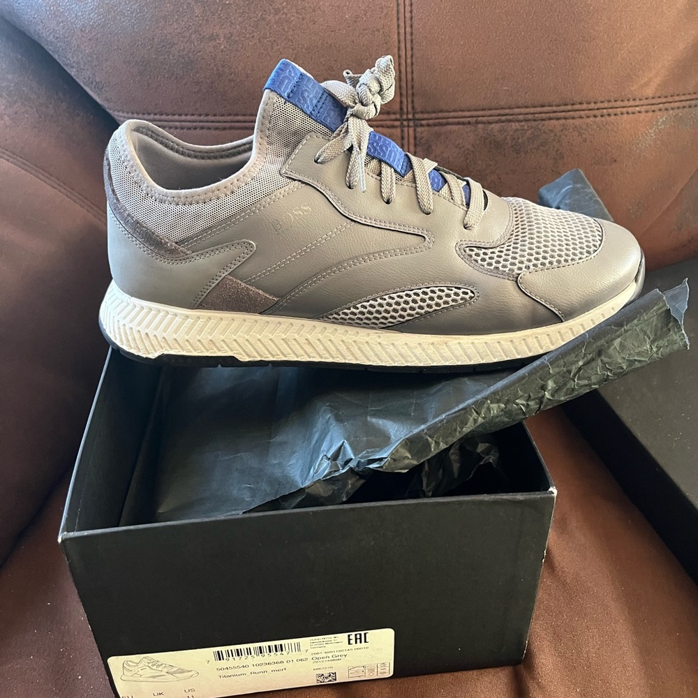 HUGO BOSS 1 Day Sale Merf Grey & White Sneakers Sz:11/44 Orig:$198 (Like New)